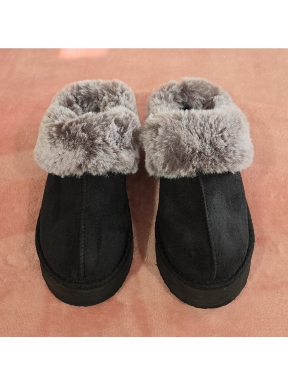 Jessica Simpson Women’s Slip-On Slippers Faux Fur Trim Black/Gray US 7 - Picture 1 of 8